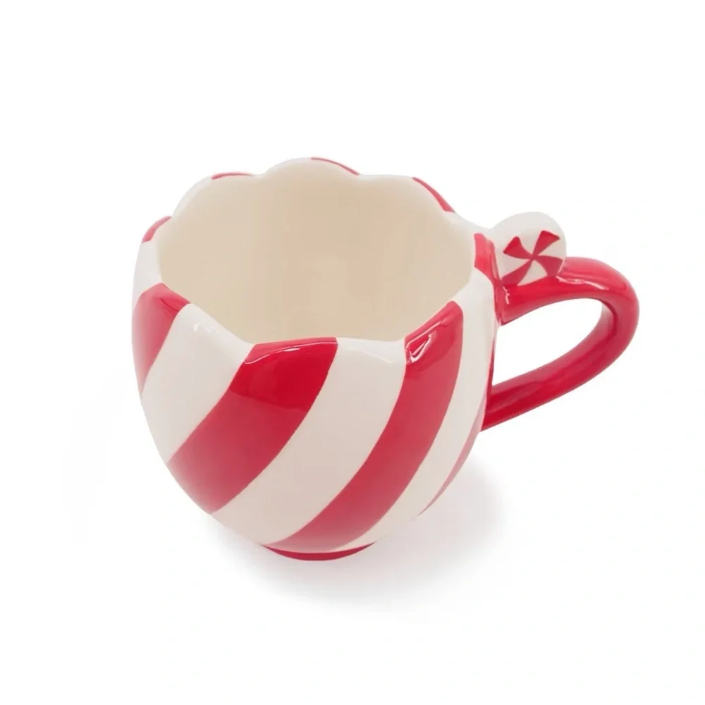 9 fl oz Scalloped Edge Christmas Candy Cane Ceramic Mug - Target